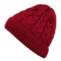 Cozy red cable knit beanie hat for winter warmth and style with a folded cuff design - Adjustable / Wine Red