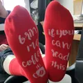 Red cotton crew socks with 'If You Can Read This' text on soles - One Size / Bright Red (Bring Me Coffee)