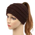 Wide dark brown knitted winter headband for women, stylish ponytail friendly ear warmer - Coffee