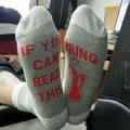Gray and white cotton socks with funny red text 'If you can read this bring me beer' - One Size / Light Gray Beer Mug (Bring Me Beer)