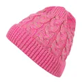 Cable knit beanie hat in pink and beige mixed yarn for autumn and winter warmth - Adjustable / Marled Magenta