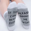 Unisex funny cotton mid-tube socks featuring 'Bring Me Wine' printed letters on bottom - One Size / Gray White (Bring Me Wine)