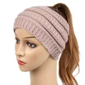 Dusty pink knitted ponytail headband for women soft winter ear warmer headwrap accessory - Shrimp Pink