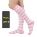 Chaussettes hautes à rayures roses et blanches pour femme pour cosplay et sport - Taille unique / Large Rayure / Rose Blanc