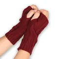 Guanti senza dita in maglia a trecce rosso bordeaux per calore e comfort costanti - Taglia unica / Borgogna