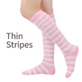 Chaussettes montantes à rayures roses et blanches pour cosplay et sport de femme - Taille unique / Rayures Fines / Rose Blanc