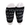 Detail view of woven 'Bring Me Some Wine' message on black and white ankle socks. - One Size (36-43) / Black (B-1)