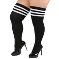Schwarze Überkniestrümpfe in Übergröße mit weißen Streifen für kurvige Frauen Mode - Übergröße / Unterteile / Schwarz Weiß Gestreift