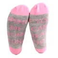 Detail view of funny pink and grey ankle socks with wine letter print on soles. - One Size (36-43) / Pink (B-1)