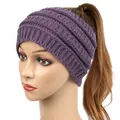 Purple chunky knitted headband with ponytail hole for women winter hair accessorie - Dark Purple
