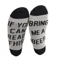 Detailed close-up of gray cotton socks with 'Bring Me a Beer' text printed on the soles. - One Size (36-43) / Light Gray and Black (B-1)