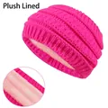 Diadema de punto rosa con forro polar para invierno y deporte, protector de oídos - Diadema con Forro Polar / Rojo Rosa Fluorescente