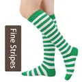 Chaussettes hautes à rayures horizontales vertes et blanches, idéales pour le cosplay - Taille unique / Rayures Fines / Vert/Blanc