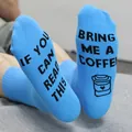 Novelty blue cotton socks featuring 'If you can read this, bring me a coffee' slogan print - Long / Blue