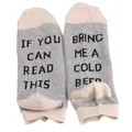 Close-up view of grey cotton ankle socks with funny beer drinking text design. - One Size (36-43) / Beige Gray Beer (B-1)