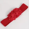 Elegant plus size red elastic waist belt featuring large fabric flower decorations for dresses - 62cm / Red