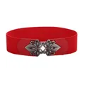 Plus size red wide elastic waist belt with vintage ornate buckle for women - Red / 75cm