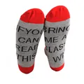 Macro view of grey and red funny socks featuring 'Bring me a glass of wine' knitted text - One Size (36-43) / Bright Red (B-1)