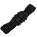Plus size black elastic cinch belt with elegant fabric flower decor for dresses - 62cm / Black