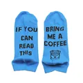 Funny blue cotton crew socks featuring 'If you can read this bring me a coffee' text - Short / Blue