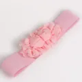 Elegant pink elastic waist belt with large chiffon rose flowers decoration for women's dress - 62cm / Pink