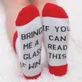 Humorous cotton crew socks for men and women with Bring me a glass of wine text - One Size / Gray Red (Bring Me A Glass Of Wine)