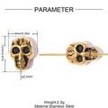 Detailed macro view of gold stainless steel skull bead with size measurements - Enamel Skull Style (YK1039) / 12x9mm Pack / Gold (Enamel Skull)