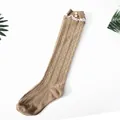 Vintage khaki mid-calf knit socks with delicate lace trim and button detail - One Size / Khaki