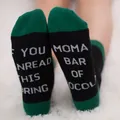 Funny black and green knitted cotton mid-calf socks with 'Bring Moma Chocolate' text - One Size / Black Green (Bring Me A Bar Of Chocolate)