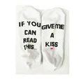 White cotton ankle socks with individual black text print on soles for men and women - Short / White
