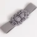 Grey plus size elastic waist belt with elegant chiffon flower decoration for women - Gray