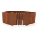 Cintura elastica larga marrone da donna con fibbia metallica ad incastro. - 75cm / Marrone