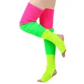 Close-up of 81cm neon multi-color knit leg warmers for yoga and winter warmth. - Multicolor 1 (Pink/Green/Yellow) / 81cm