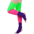 Detail view of colorful 81cm knitted yoga leg warmers showing the stirrup heel design - Multicolor 2 (Green/Pink/Purple) / 81cm