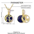 Celestial sun and moon gold pendant with blue enamel and sparkling zircon details - Rotating Sun Moon Style (VK485) / 1 Piece / Gold and Navy Blue