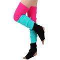 81cm extra long tri-color knitted stirrup leg warmers shown on a model for yoga wear - Multicolor 3 (Pink/Blue/Black) / 81cm