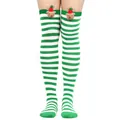 Festive green and white striped over-the-knee socks with cute plush reindeer details - One Size / Green & White Stripes