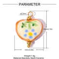 Close-up showing detailed dimensions and materials of the floral ceramic heart pendant - Blue Polka Dot Flower Style (YK777)