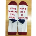 Funny white cotton socks with red letter print 'IF YOU CAN READ THIS' and wine red finish - One Size / White Blue Red (Bring Me A Bar Of Chocolate)