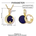 Detailed dimensions of celestial moon and star pendant with enamel finish - Star Moon Enamel Style (VK486) / 1 Piece / Gold and Navy Blue