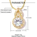 Detailed dimension view of gold plated copper zircon pendant showing 17mm x 10mm size - Round Rhinestone Style (VK315) / Gold