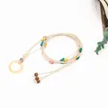 Handmade bohemian woven waist belt with colorful beads and a yellow ring buckle - Jade Buckle / Style 02