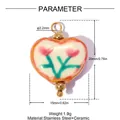 Detail view of heart shaped ceramic pendant with flower pattern and technical dimensions - Pink Vine Style (YK779)