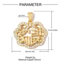 Detailed dimensions of gold plated auspicious cloud lock pendant with zircon inlay - Fu Character Lock Style (VK316) / Gold