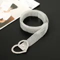 Fashionable silver rhinestone belt for women featuring a sparkling heart-shaped buckle - 115-120cm / Silver Heart Spring Ring