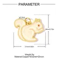Detail view of the enamel squirrel pendant highlighting 21mm width and 18mm height dimensions - Cream Squirrel (VK259-1)
