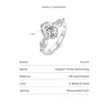 Hochwertige Detailansicht eines 3.0ct Moissanit-Rings mit drei Steinen und 14K Gold - US Größe 4.5 / 3,0 ct Ovaler Drei-Stein-Stil / Silber