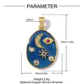 Détails de taille et matériau du pendentif céleste en émail bleu lune et étoile. - Style Œil de Lune Céleste (VK489)