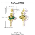 Detailed view of gold ballerina pendant with green zircon tutu and dimensions - Green Ballet Girl (VK233-1)
