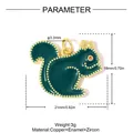 Comprehensive parameter chart showing dimensions for the green enamel squirrel pendant charm - Dark Green Squirrel (VK259-2)
